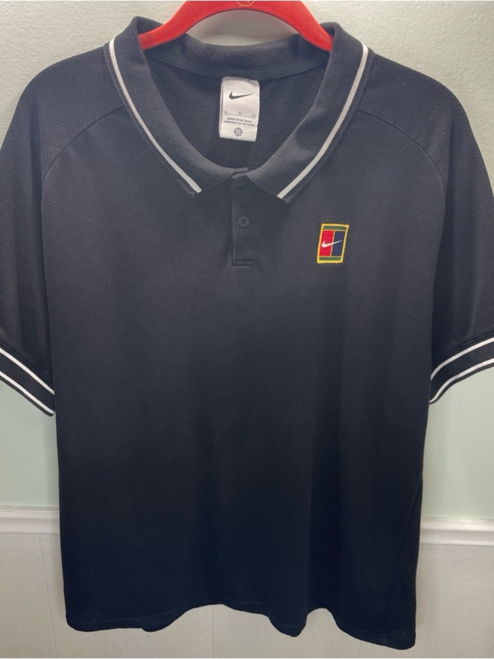 Nike Black Polo with Contrast Trim and Small Logo Patch